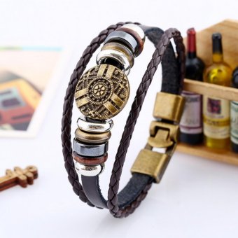 CE Europe And The United States New Woven Cowhide Bracelet Pair Buckle Retro Leather Bracelet Men's Jewelry Leather Bracelet Leather Necklace Couple Bracelet Men's Bracelet Punk Bracelet - intl