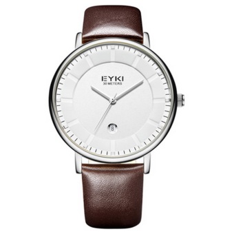 EYKI men's Genuine Leather business Waterproof quartz watch, Brown+Silver (Intl)
