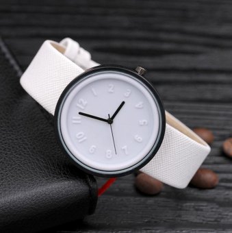CE new canvas pattern belt three-dimensional digital scale watch female female Korean student watch candy color watch fashion single product watch selling single product round dial White strap White dial - intl