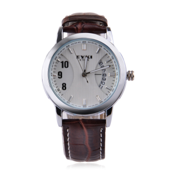 EYKI Elegant Water Resistant PU Leather Band Stainless Steel Wrist Watch (Brown)