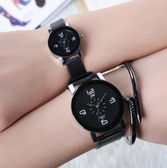 CE set of two South Korea is the brand waterproof fashion ladies watch female models quartz students high-end watch couple watches a pair of fashion watches couple pairs of round dial black strap Black dial - intl