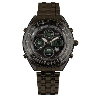 INFANTRY Mens LCD Digital Quartz Watch Stopwatch Military Black Stainless Steel