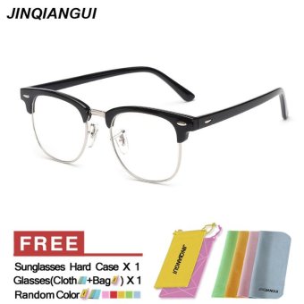 JINQIANGUI Fashion Mens Glasses Frame Square Glasses BrightBlack Frame Glasses Plastic Frames Plain for Myopia Men Eyeglasses Optical Frame Glasses - intl