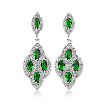 Nano Russian Emerald Earrings Lab Created Jewelry Solid 925 Sterling Silver Women Drop Earring