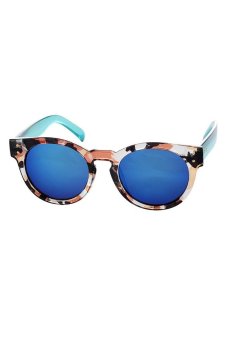 Moreno Kacamata Hitam Casual Pria Wanita Flower Pattern - Unisex Sunglasses - Round Frame - Biru