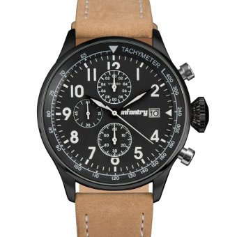 INFANTRY Mens Quartz Wrist Watch Chronograph Date Sport Military Brown Leather