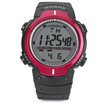 HONHX 9040 LED Digital Sport Watch Cold Light Big Round Dial Rubber Band Water Resistance Wristwatch (RED)