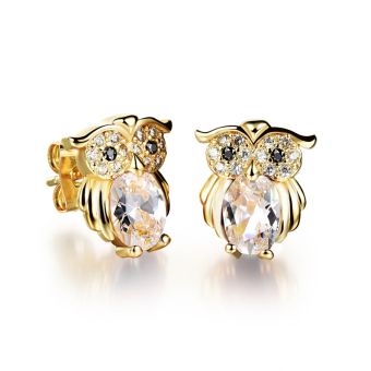 ZUNCLE Women Microscopic setting 18K gold plated Owl Jewelry Hypoallergenic Earrings(White)