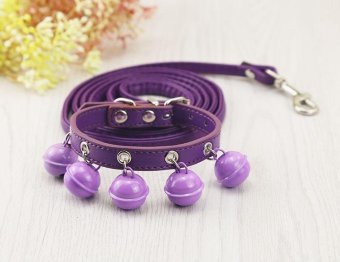 Asuwish Style High Quality PU Leashes Rope + Collar with Bell Traction Rope Pet Traction Collar Set for Small Dog - intl
