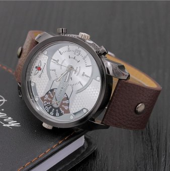 CE dual movement when the two show rivets belt men's watches Europe and the United States selling a single product watch selling single product round dial Brown strap Brown dial - intl