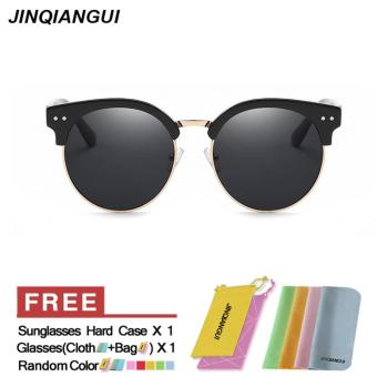 JINQIANGUI Sunglasses Women Round Retro Plastic Frame Sun Glasses Black Color Eyewear Brand Designer UV400 - intl