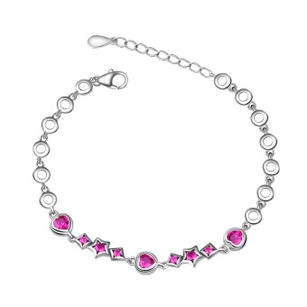 Ruby Lab Created 925 Sterling Silver Women Chain Link Bracelet Trendy Jewelry Gift