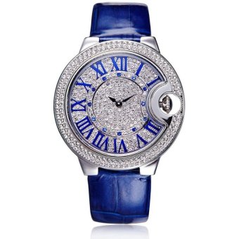aortop Wei Na Davena pedicle fashion retro Rome word classic doublescale watch balloon leather watch 30956 (Blue) - intl