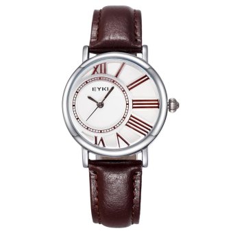 kobwa Fashion Casual Roman Number Wristwatches Genuine Leather Strap Watch Women Men EYKI Brand Lovers' Watches (coffee white women) - intl