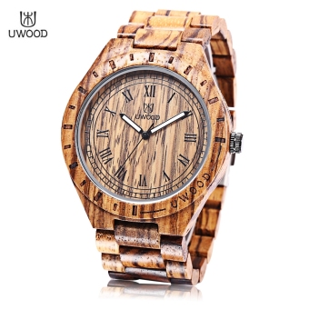 UWOOD UW - 1001 Male Quartz Watch Wooden Case Luminous Pointer Daily Water Resistance Wristwatch - intl