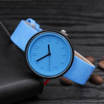 CE new canvas pattern belt three-dimensional digital scale watch female female Korean student watch candy color watch fashion single product watch selling single product round dial Blue strap Blue dial - intl