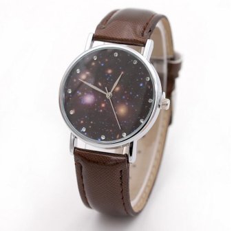 CE Europe and the United States selling new night sky watch female models star belt ladies watch fashion single product couple fashion watch selling single product round dial brown watch silver dial - intl