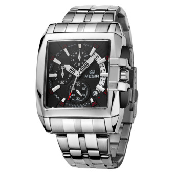 MEGIR Sturdy Alloy Strap Good Quality Man Luxury Wristwatch Rectangle Watchcase Analog Quartz Watch - intl
