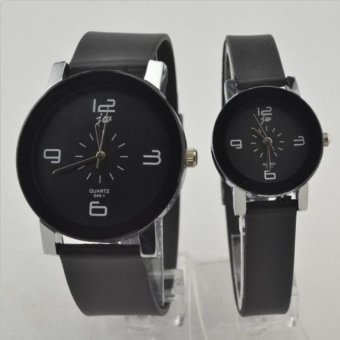 CE set of two stylish casual silicone couple watches men's watches female models couple leather belt z quartz watch fashion watch couple on the table round dial black strap black dial - intl