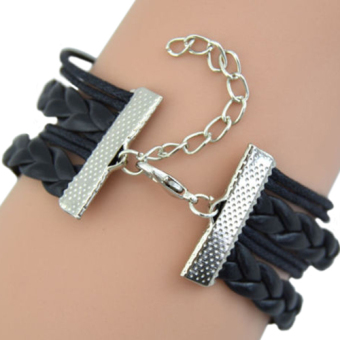 Bluelans Charms Retro Wolf head Infinite Knit Leather Bracelet Gift Black