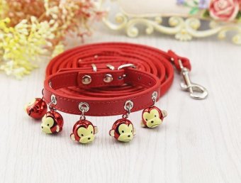 Asuwish 15 Colors 2017 New style High Quality PU Leashes Rope + collar with Bell traction rope Pet Traction Collar Set For Small Dog - intl