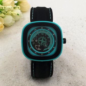 CE gear turn second hand imitation mechanical male watch square silicone watch sports watch fashion single product watch selling single product round dial black strap green dial - intl