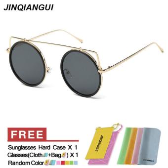 JINQIANGUI Sunglasses Women Round Retro Titanium Frame Sun Glasses GreyGold Color Eyewear Brand Designer UV400 - intl