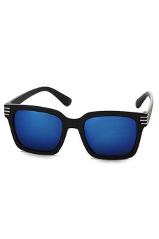 Moreno Kacamata Hitam Casual Pria Wanita - Unisex Sunglasses - Hitam Lensa Biru Kotak
