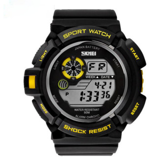 relogio digital Sport Watches Men Digital Watches 50M Waterproof Multifunction Climbing Dive LCD men's Wristwatch digital-watch(Yellow)