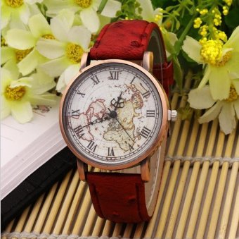 CE Wooden Geneva Watch Bark Stripe Belt Map Men and Women Universal Watch Europe and the United States selling fashion single product watch selling single product round dial red strap white dial - intl