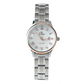 EYKI 8586AL Womens Roman numerals Dial Stainless Steel Band Rhinestone Quartz Wrist Watch with Calendar Display