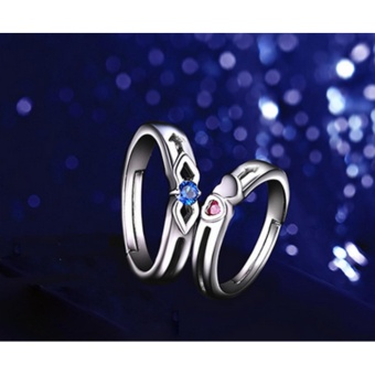 Brand fashion authentic jewelry S925 silver blue. Ruby creative Cupid couple open ring couple couple (open adjustable) - intl