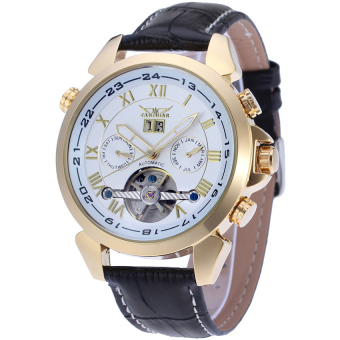 Hight Quality Jargar Automatic Mechanical Movement with Black Leather Strap Gift Box JAG922TG06 White