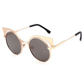 2016 New Round Sunglasses Women Brand Design Cat Eye Sun Glasses Women Retro Vintage Coating Mirror UV400 CC10514-01 (Black)