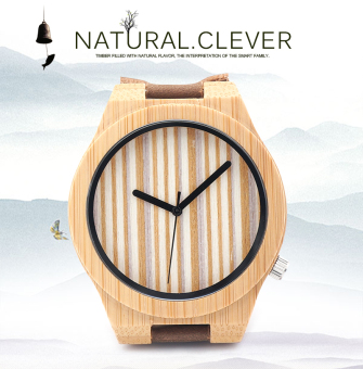 BOBOBIRD Mens' Womens' Special Design Fashion Bamboo Wood Leather Quartz Watch(Brown)