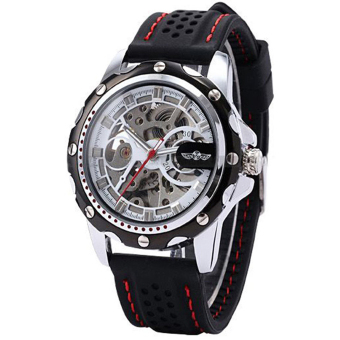 WINNER Men's Military Automatic Mechanical Skeleton Silicone Sport Wrist Watch (Black)