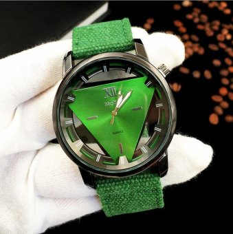 CE inverted triangle hollow perspective watch male cowboy canvas men's watches Europe and the United States selling fashion single product watch selling single product round table green strap green dial - intl