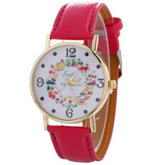 Stylish Fruit And Vegetable Printing Leather Bracelet Lady Womans Wrist Watch - intl