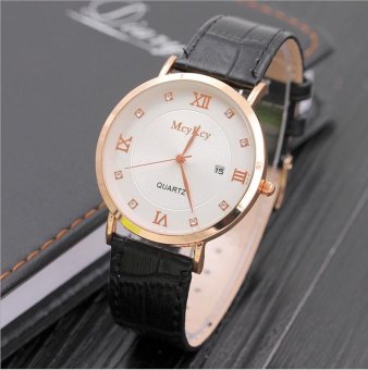CE thin section with a calendar men's business casual watch simple belt point drill engraving Europe and the United States selling fashion single product watch selling single product round dial black strap white dial-B - intl