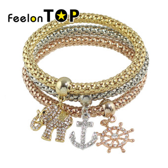 Feelontop Fashion Multicolors Chain Rhinestone Anchor Elephant Charms Bracelets - Intl