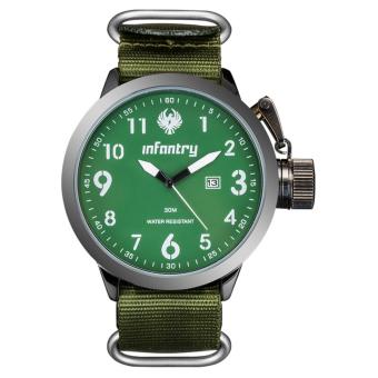 INFANTRY Mens Date Quartz Wrist Watch Russian Style Sport Military Green Nylon