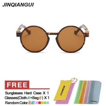 JINQIANGUI Sunglasses Men Round Retro Plastic Frame Sun Glasses Leopard Color Eyewear Brand Designer UV400 - intl