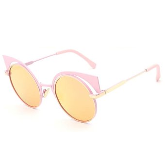 2016 New Round Sunglasses Women Brand Design Cat Eye Sun Glasses Women Retro Vintage Coating Mirror UV400 CC10514-02 (Red)