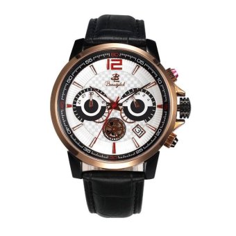 qoovan Double feature genuine leather quartz watch calendar mensfashion trends three sapphire eye movement Chronograph Watch(White) - intl