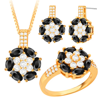 Fashion Jewelry Trends Crystal Flower 18K Gold/Platinum Plated Necklace&Earring&Ring Set For Women Party Gift S20188 - Intl