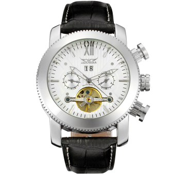 Jargar Men's Fashion Tourbillon Roman Numerals Calendar Leather Wristwatch (White)