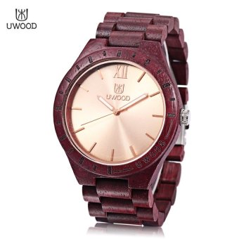 MiniCar UWOOD UW - 1001 Male Wooden Quartz Watch Luminous PointerDaily Water Resistance Wristwatch Deep red(Color:Deep red) - intl