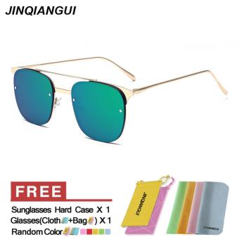 JINQIANGUI Sunglasses Men Square Green Color Polaroid Lens Titanium Frame Driver Sunglasses Brand Design - intl