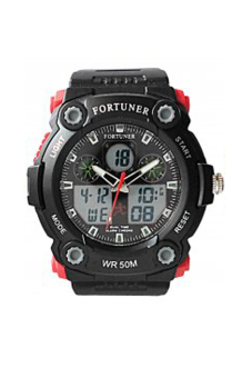 Fortuner Dual Time Jam Tangan Pria - Hitam-Merah - Strap Karet - FR3229