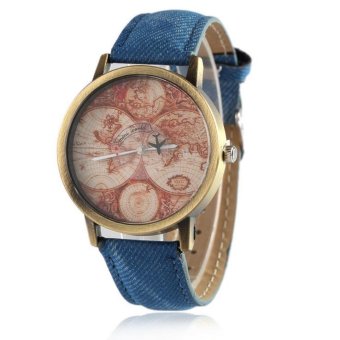 CE bronze map aircraft second hand watch female models two needle dial denim female watch fashion table fashion single product watch selling single product round dial Blue strap pattern dial - intl